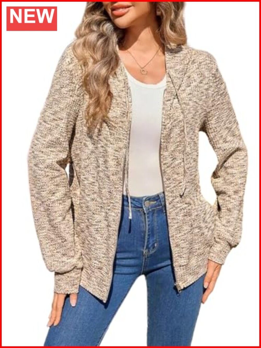 Waffle Knit Zip Up Hoodie Oversized Lightweight Sweatshirt